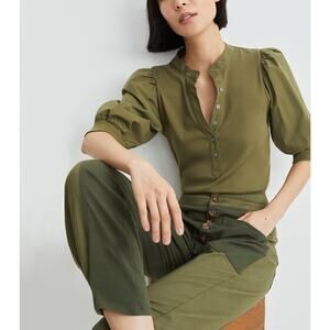 Veronica Beard 'Coralee' Green Cotton Puff-Sleeve Top Size XS